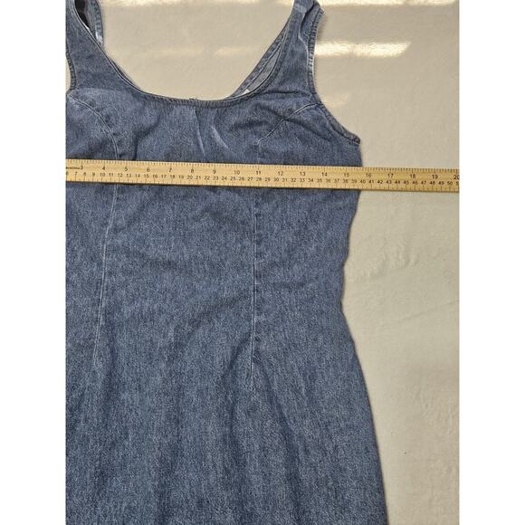 Mirror 2 Denim Dress Sleeveless Fitted Dress Womens Size **S-M Back Slit - Picture 5 of 9